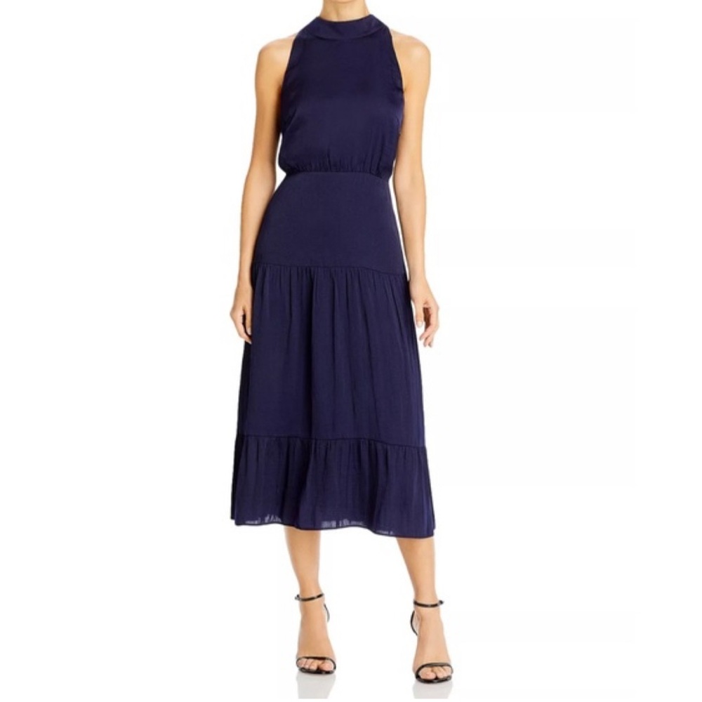 NWT Sam Edelman Dress Parachute High Neck Sleeveless Tiered Navy Blue Size 8